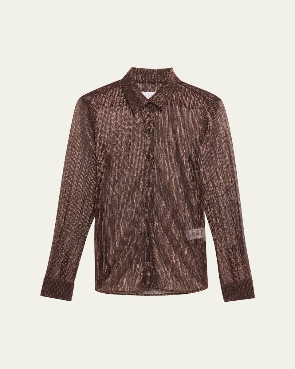 Metallic Striped Button-Front Shirt